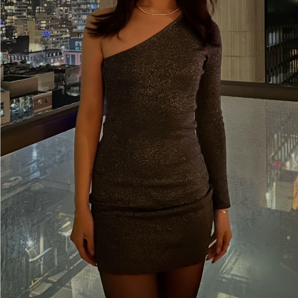 One Shoulder Silver Sparkly Dress